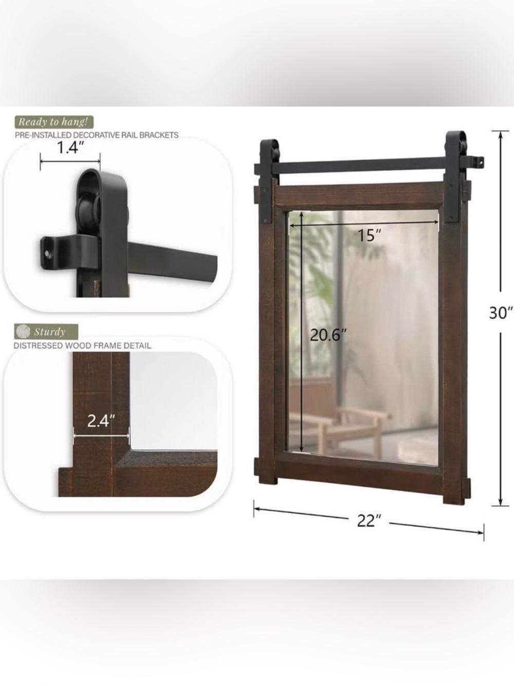 Rustic Farmhouse Barn Door Mirror 22x30 Cedar Wood Frame Bathroom Vanity - Picture 2 of 10